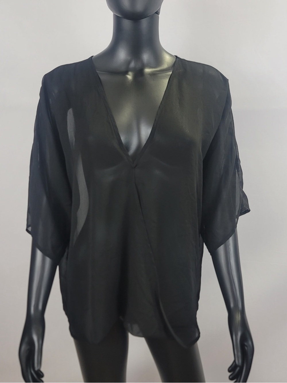 Medium Metaphor Sheer Black V-Neck Women's Top